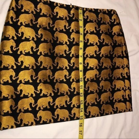 J Crew Womens Skirt Size 0 Elephant Print Gold Black Mini Brocade - Picture 7 of 9